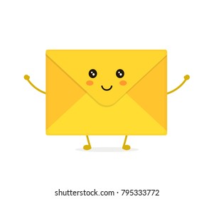 Funny happy cute smiling envelope letter. Vector flat cartoon character illustration icon design. Isolated on white background