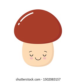 Funny happy cute smiling mushroom porcini. Vector flat cartoon character illustration kawaii icon. Isolated on white background.