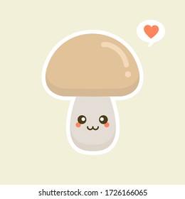 Funny happy cute happy smiling mushroom. Vector flat cartoon character illustration icon. Isolated on color  background. Mushroom  concept