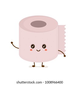 Funny happy cute smiling toilet paper. Vector flat cartoon character illustration icon. Isolated on white background