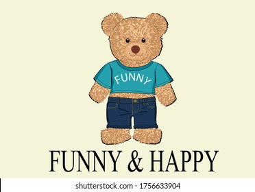 funny and happy design vector fashion teddy bear cool boy lettering