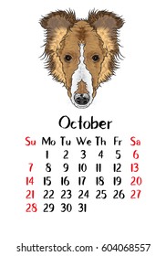 Funny happy dog, calendar 2018 design. Chinese new year, the year of the dog zodiac monthly cards templates. Cute doggy vector.