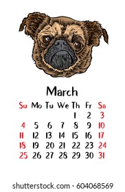 Funny happy dog, calendar 2018 design. Chinese new year, the year of the dog zodiac monthly cards templates. Cute doggy vector.
