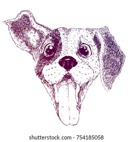 Funny Happy Dog. Sketch Vector Illustration Of Puppy