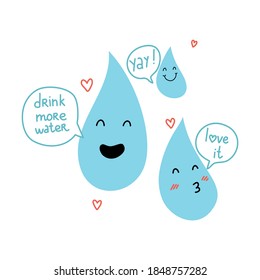 Funny happy drops of clean pure drinking water for healthy lifestyle and motivation lettering