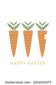 Funny Happy Easter card. Vector illustration of carrots and text.