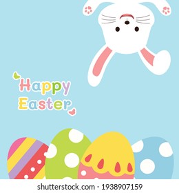 Funny Happy Easter with Eggs and easter bunny