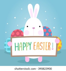 Funny Happy Easter with Eggs and easter bunny