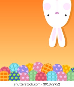 Funny Happy Easter with Eggs and easter bunny with copy space