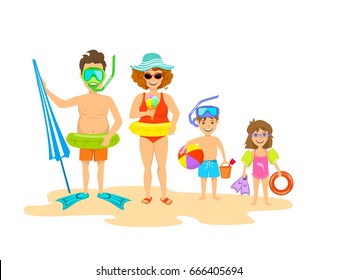 funny happy family on the beach isolated vector illustration