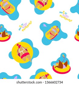 Funny Happy Fat Girl on the Summer Beach, seamless pattern