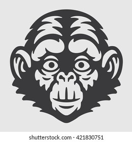 Funny Happy Female Ape Chimpanzee Head Logo Mascot Emblem