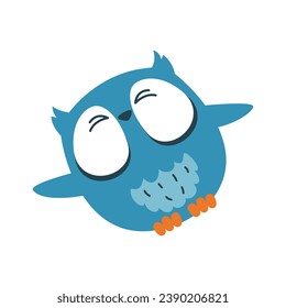 Funny happy flying owl, flying, wings. Vector icon, bird sticker
