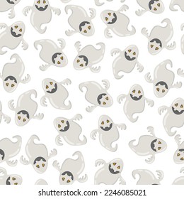Funny happy ghost vector seamless pattern. Childish spooky boo background for kids. Magic scary spirit. Cartoon vector texture of comic phantom