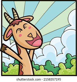 Funny happy goat character cartoon illustration