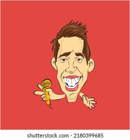 Funny Happy Head Holding Microphone Vector Stock Vector (Royalty Free ...