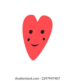 Funny happy heart. Sleepy heart. Cute cartoon character. Creative hand drawn heart with emotions. Vector illustration