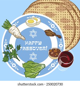 Funny Happy Jewish Passover greeting card. Vector illustration