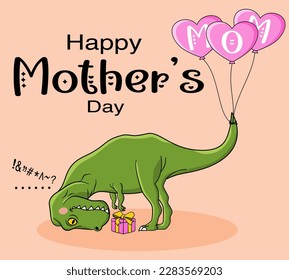 Funny Happy Mother's Day T-Rex Dinosaurus T-Shirt Design For Mother's Day EPS. SVG. File vector illustration character design  Doodle Funny cartoon style svg
