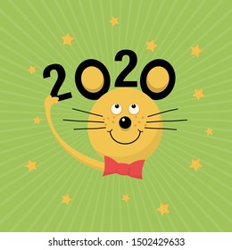 Funny and happy mouse, a symbol of 2020 new year. Vector illustration.