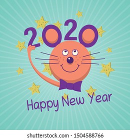 Funny and happy mouse, a symbol of 2020 new year. Vector illustration.