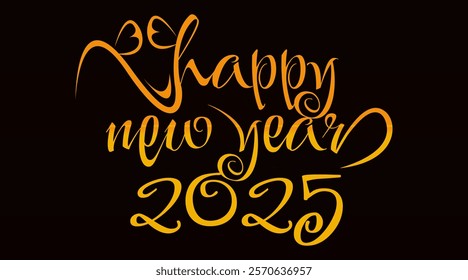 funny happy new year 2025. joke face and typography gold colour, black background