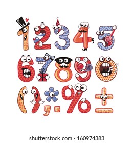 Funny, happy numbers set with party theme