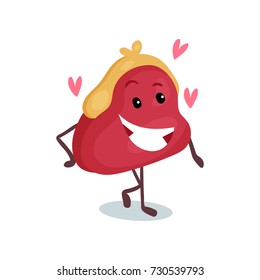 Funny happy purse in love humanized character, money and finance concept cartoon vector Illustration