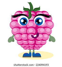 Funny Happy Raspberry Character/ Illustration of a funny happy cartoon raspberry fruit character, looking happy, smiling and cheerful