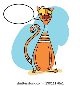 Funny happy red cat sitting, cute cartoon animal character