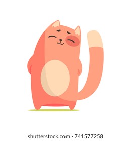 Funny happy red cat standing with his paws folded behind his back, cute cartoon animal character vector Illustration