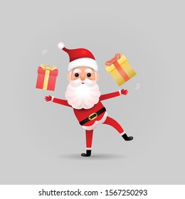 Funny happy Santa Claus character on background. Merry Christmas and Happy New Year. Holiday greeting card. Lifestyle and Holiday concepts.Vector design illustrations.