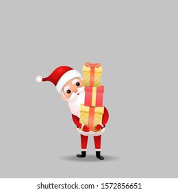 Funny happy Santa Claus character on background. Merry Christmas and Happy New Year. Holiday greeting card. Lifestyle and Holiday concepts.Vector design illustrations.
