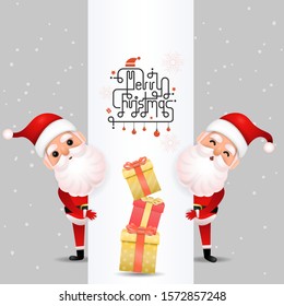 Funny happy Santa Claus character on background. Merry Christmas and Happy New Year. Holiday greeting card. Lifestyle and Holiday concepts.Vector design illustrations.
