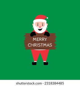 Funny happy Santa Claus character with gift, waving and greeting. For Christmas cards, banners, tags and labels.