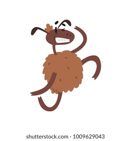 Funny happy sheep character jumping on two legs cartoon vector illustration