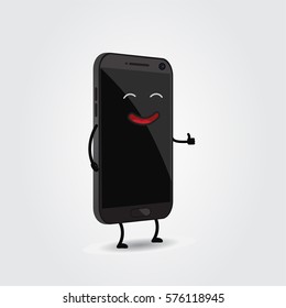 Funny happy smartphone with thumb up. Vector illustration