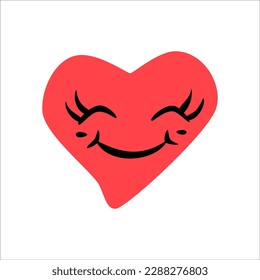 Funny happy smiley hearts. Cute cartoon characters. Bright vector set of heart icons. Creative hand drawn hearts with different emotions. Vector illustration
