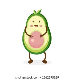 Funny happy smiling avocado. Vector flat cartoon character. Kawaii illustration icon. Isolated on white background. Fruit avocado concept. Illustration cute exotic fruit