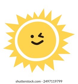 Funny happy smiling sun, flat simple vector illustration. Cute summer sunshine emoji, doodle style icon 