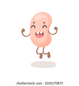 Funny happy soy bean character jumping, cute soybean with human face cartoon vector Illustration