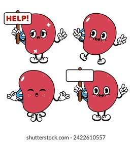 Funny happy Spleen characters bundle set. Vector hand drawn doodle style traditional cartoon vintage, retro character illustration icon design. Cute Spleen mascot character