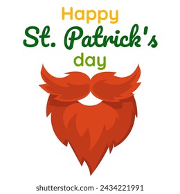 Funny Happy St. Patrick's Day inscriptions and a red leprechaun beard for posters, flyers, postcards, invitations, stickers, banners, gifts. Vector illustration of a modern Irishman. Square