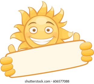 Funny happy sun laughs. Holds an empty form for text.  isolated on white