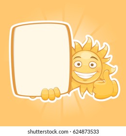 Funny happy sun laughs. Holds an empty form for text. 