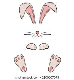 funny hare bunny paws, nose and ears for easter mask holiday