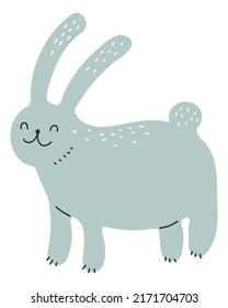 Funny hare. Cute smiling white rabbit standing