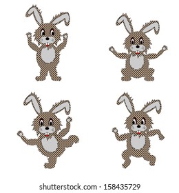 A funny hare is doing morning exercises. Vector-art illustration on a white background