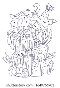 funny hares, doodles coloring for children