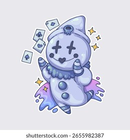 A funny harlequin dance. Cartoon vector character. Trendy style. Vector illustration.